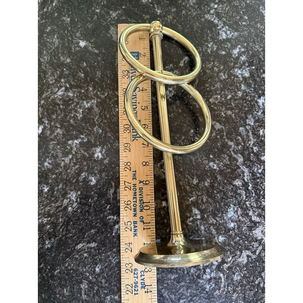 VTG Brass Double Towel Ring Stand Freestanding Vanity Bath  Aged Patina 12